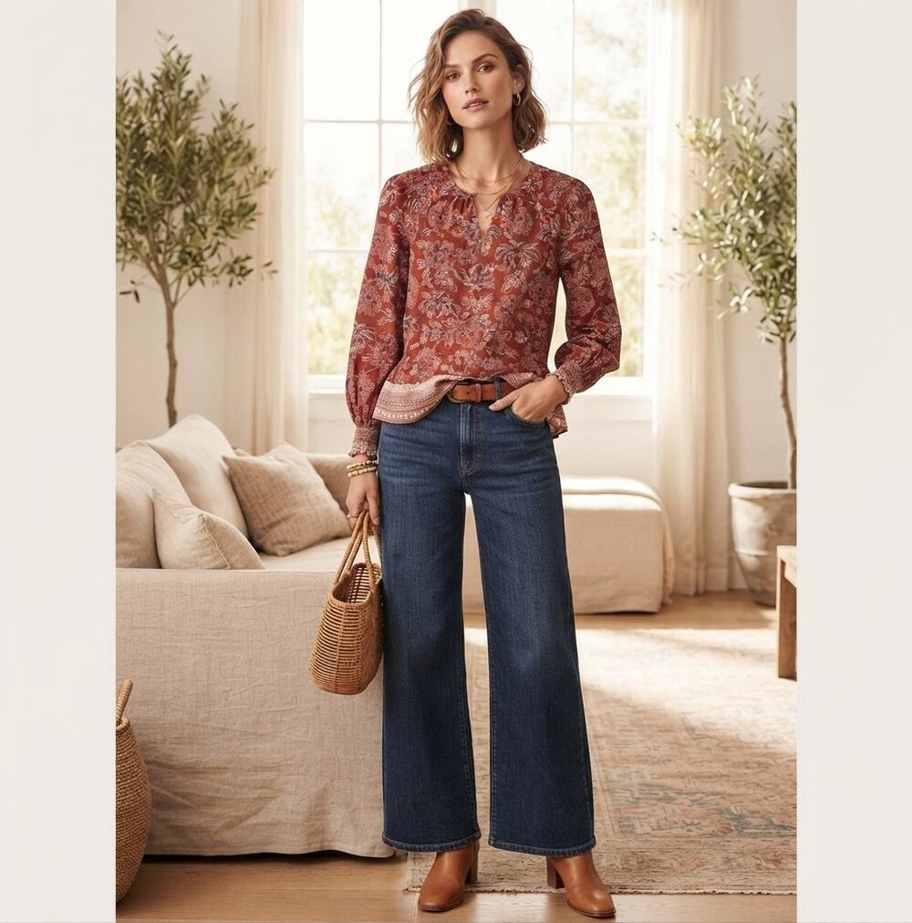 Veronica Beard Kester Blouse Floral Peplum Rust Botanical Floral Geometric 2